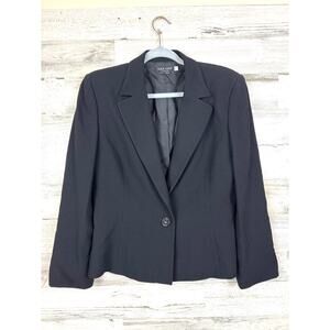 Luca Luca Womens 12 Black Silk Blend Ribbed Single Breasted Italy Blazer Jacket